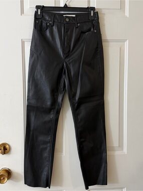 Zara Woman’s Black Faux Leather Straight Jeans 25